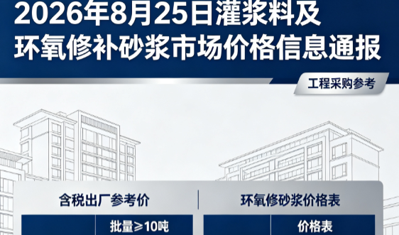 奉新2026年8月25日灌浆料及环氧修补砂浆市场价格信息通报
